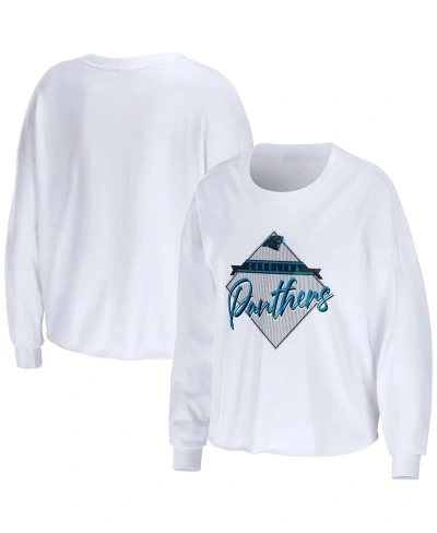 Wear By Erin Andrews Women's  White Carolina Panthers Domestic Cropped Long Sleeve T-shirt