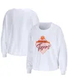 Wear By Erin Andrews Women's  White Clemson Tigers Diamond Long Sleeve Cropped T-shirt In White