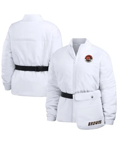 Wear By Erin Andrews Women's  White Cleveland Browns Packaway Full-zip Puffer Jacket
