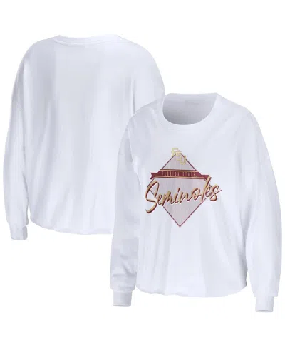 WEAR BY ERIN ANDREWS WOMEN'S WEAR BY ERIN ANDREWS WHITE FLORIDA STATE SEMINOLES DIAMOND LONG SLEEVE CROPPED T-SHIRT