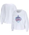 Wear By Erin Andrews Women's  White Houston Oilers Gridiron Classics Domestic Cropped Long Sleeve T-s In White