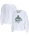 Wear By Erin Andrews Women's  White Michigan State Spartans Diamond Long Sleeve Cropped T-shirt In White