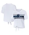Wear By Erin Andrews Women's  White Penn State Nittany Lions Striped Front Knot Cropped T-shirt In White