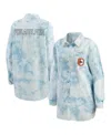 Wear By Erin Andrews Women's  White Philadelphia Flyers Oversized Tie-dye Button-up Denim Shirt In White