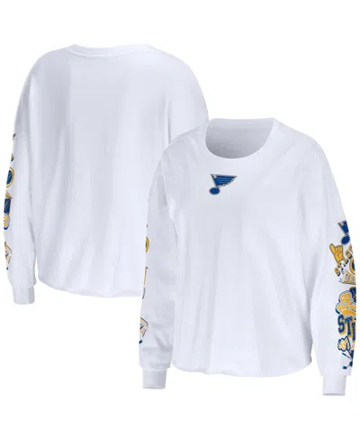 Wear By Erin Andrews Women's  White St. Louis Blues Celebration Cropped Long Sleeve T-shirt