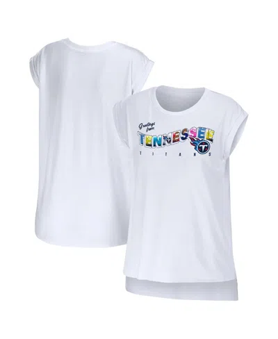 Wear By Erin Andrews Women's  White Tennessee Titans Greetings From Muscle T-shirt