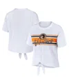 Wear By Erin Andrews Women's  White Tennessee Volunteers Striped Front Knot Cropped T-shirt In White