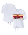 Wear By Erin Andrews Women's  White Usc Trojans Striped Front Knot Cropped T-shirt In White