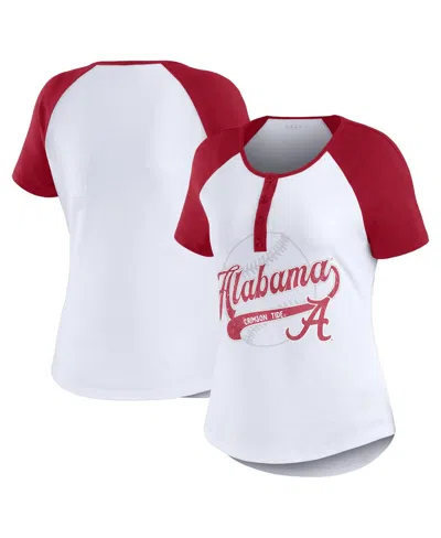 Wear By Erin Andrews Women's White Alabama Crimson Tide Baseball Logo Raglan Henley T-shirt