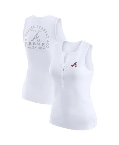 Wear By Erin Andrews Women's White Atlanta Braves Rib-knit Henley Tank Top