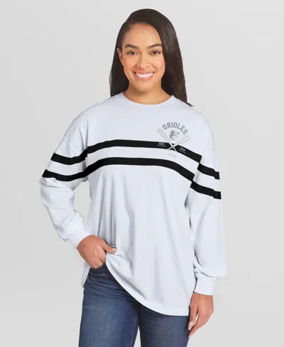 Wear By Erin Andrews White San Diego Padres Oversized Long Sleeve Striped T-shirt