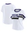 Wear By Erin Andrews Women's White Baltimore Ravens Cropped Center Stripe Dolman T-shirt In White