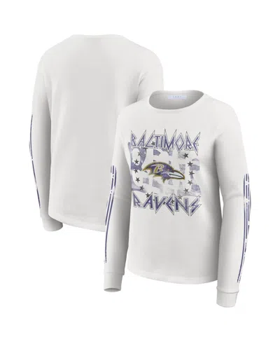 Wear By Erin Andrews Women's White Baltimore Ravens Graphic Waffle Long-sleeve T-shirt In Gray