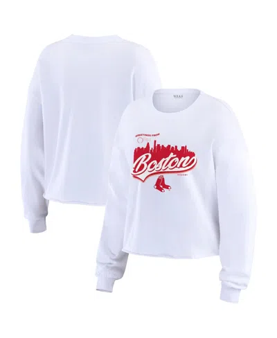 Wear By Erin Andrews Women's White Boston Red Sox Domestic Postcard Long Sleeve T-shirt