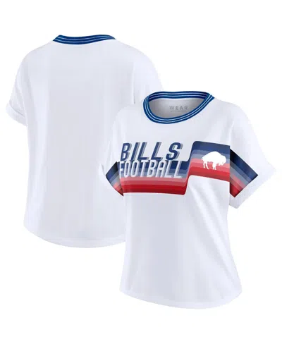 Wear By Erin Andrews Women's White Buffalo Bills Cropped Center Stripe Dolman T-shirt