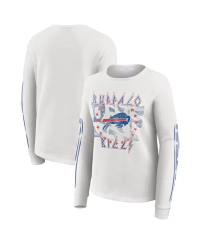 Wear By Erin Andrews Women's White Buffalo Bills Graphic Waffle Long-sleeve T-shirt In Gray