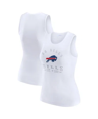 Wear By Erin Andrews Women's White Buffalo Bills Ribbed Graphic Tank Top In Yellow