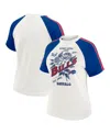 Wear By Erin Andrews Women's White Buffalo Bills Sleeve Stripe Distressed Raglan T-shirt In White