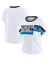 Wear By Erin Andrews Women's White Carolina Panthers Cropped Center Stripe Dolman T-shirt In White