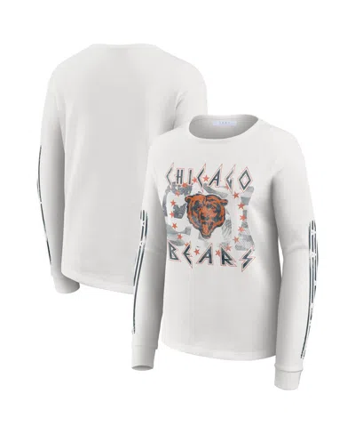 WEAR BY ERIN ANDREWS WOMEN'S WHITE CHICAGO BEARS GRAPHIC WAFFLE LONG-SLEEVE T-SHIRT