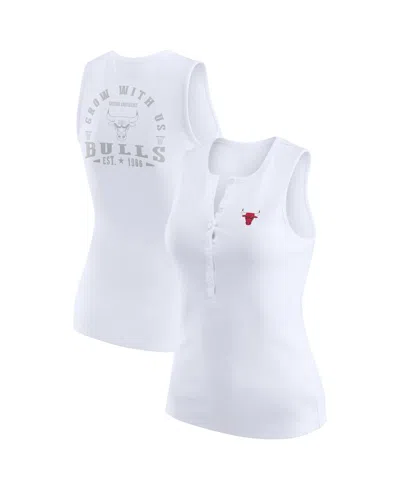 Wear By Erin Andrews Women's White Chicago Bulls Rib-knit Henley Tank Top In Brown