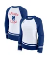 Wear By Erin Andrews Women's White Chicago Cubs Color Block Raglan Sweater In Blue
