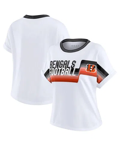 Wear By Erin Andrews Women's White Cincinnati Bengals Cropped Center Stripe Dolman T-shirt
