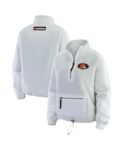 Wear By Erin Andrews Women's White Cleveland Browns Polar Fleece Half-zip Jacket