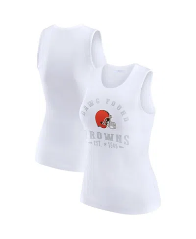 Wear By Erin Andrews Women's White Cleveland Browns Ribbed Graphic Tank Top