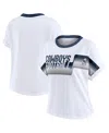 Wear By Erin Andrews Women's White Dallas Cowboys Cropped Center Stripe Dolman T-shirt In Multi