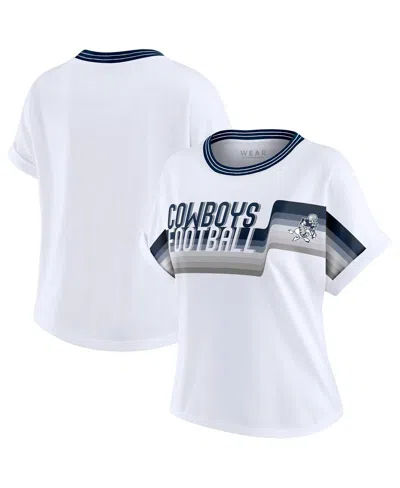 Wear By Erin Andrews Women's White Dallas Cowboys Cropped Center Stripe Dolman T-shirt In Multi