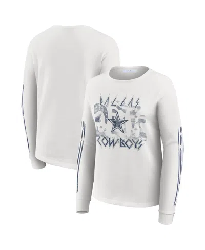Wear By Erin Andrews Women's White Dallas Cowboys Graphic Waffle Long-sleeve T-shirt