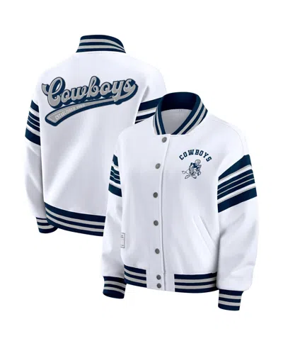 WEAR BY ERIN ANDREWS WOMEN'S WHITE DALLAS COWBOYS PLUS SIZE FULL-SNAP FLEECE SWEATSHIRT JACKET