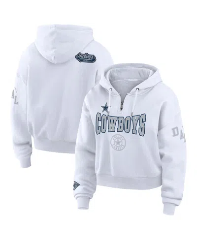 Wear By Erin Andrews Women's White Dallas Cowboys Plus Size Patch Quarter-zip Hoodie