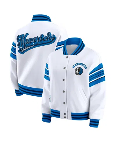 Wear By Erin Andrews Women's White Dallas Mavericks Full-snap Fleece Sweatshirt Jacket In Brown
