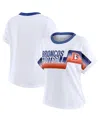 Wear By Erin Andrews Women's White Denver Broncos Cropped Center Stripe Dolman T-shirt In White