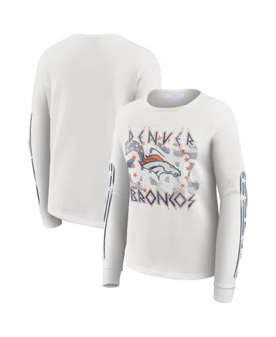 Wear By Erin Andrews Women's White Denver Broncos Graphic Waffle Long-sleeve T-shirt
