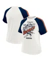 Wear By Erin Andrews Women's White Denver Broncos Sleeve Stripe Distressed Raglan T-shirt In White
