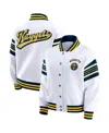 Wear By Erin Andrews Women's White Denver Nuggets Snap Front Fleece Sweatshirt In White