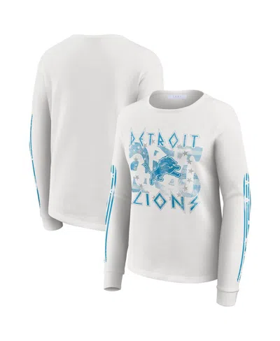 Wear By Erin Andrews Women's White Detroit Lions Graphic Waffle Long-sleeve T-shirt
