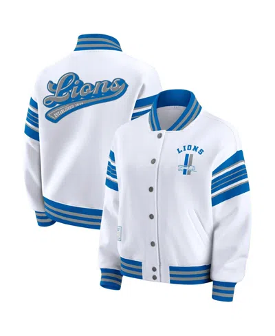 Wear By Erin Andrews Women's White Detroit Lions Plus Size Full-snap Fleece Sweatshirt Jacket