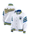 Wear By Erin Andrews Women's White Golden State Warriors Snap Front Fleece Sweatshirt In White