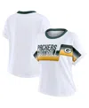 Wear By Erin Andrews White Green Bay Packers Cropped Center Stripe Dolman T-shirt In White