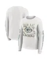 Wear By Erin Andrews Women's White Green Bay Packers Graphic Waffle Long-sleeve T-shirt In White