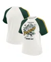 Wear By Erin Andrews Women's White Green Bay Packers Sleeve Stripe Distressed Raglan T-shirt In White