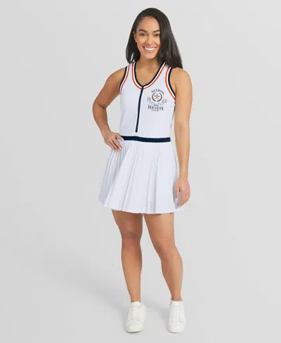 Wear By Erin Andrews Women's White Houston Astros Zip-front Pleated Tri-blend Scoop Neck Tank Dress
