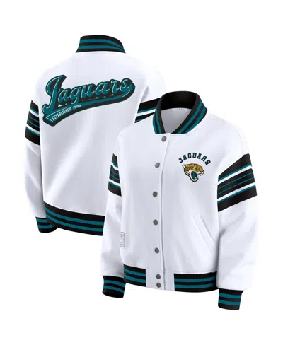 Wear By Erin Andrews Women's White Jacksonville Jaguars Full-snap Fleece Sweatshirt Jacket In Multi