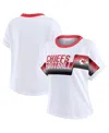 Wear By Erin Andrews White Kansas City Chiefs Cropped Center Stripe Dolman T-shirt In Gray