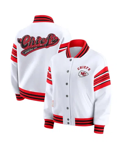 WEAR BY ERIN ANDREWS WOMEN'S WHITE KANSAS CITY CHIEFS FULL-SNAP FLEECE SWEATSHIRT JACKET