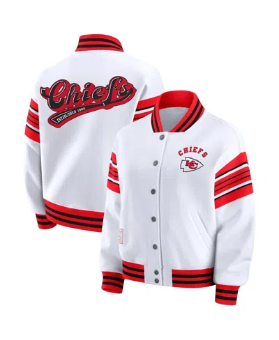 Wear By Erin Andrews Women's White Kansas City Chiefs Plus Size Full-snap Fleece Sweatshirt Jacket